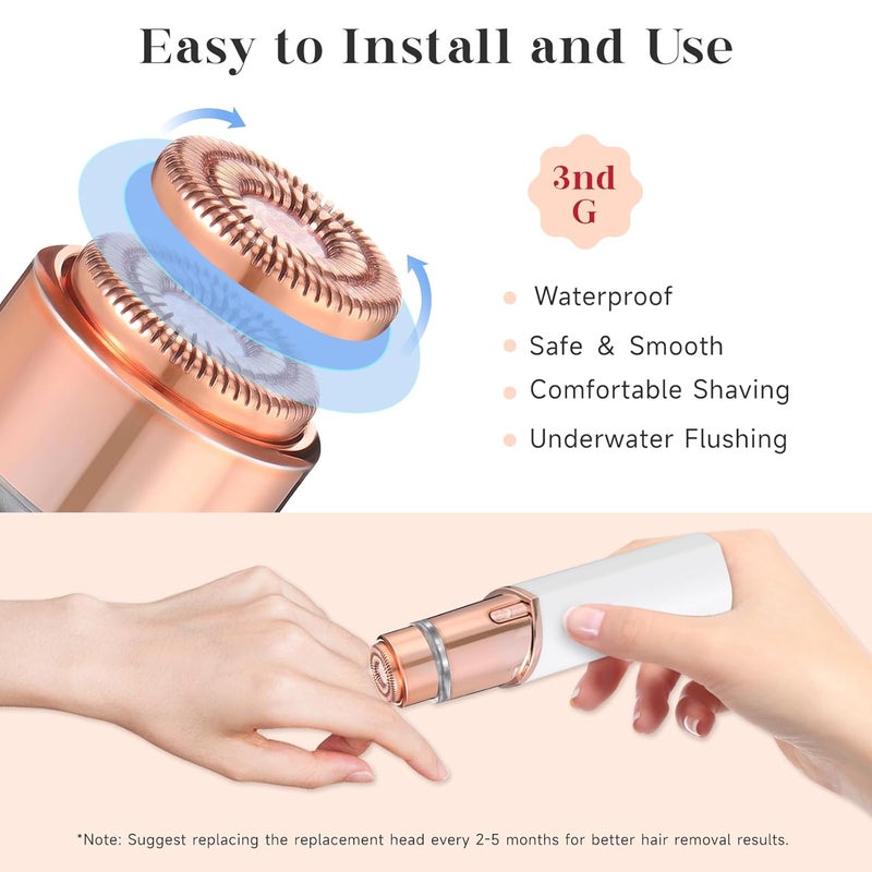 BECHY Replacement Heads New Generation 3 for Finishing Touch Flawless Facial Hair Remover Ring Light,New Version Replacement Blades for Women,18K Gold-Plated Rose Gold for Flawless - Image 4